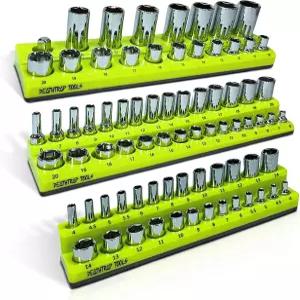 마그네틱 소켓 정리함 - 미터법 크기 측정 3팩 공구 상자 서랍용 1/4 3/8 1/2 드라이브 홀더 세트 트레이