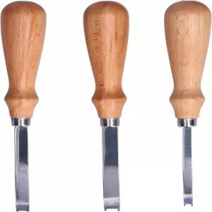 나무 손잡이가 있는 Cufaee 3Pcs 가죽 가장자리 베벨러 스테인리스 곡선 디자인 트리머(4mm 6mm 8mm)