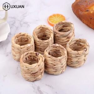 6pcs 농촌 스타일 냅킨 링 천연 밀짚 옥수수 껍질 물 수초 잔디 대나무 등나무 버클 테이블 천 홀더