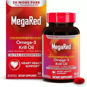 메가레드 남극 크릴 오일 750mg 오메가 3 지방산 보충제 초농축 EPA 및 DHA 소프트젤 아스타잔틴 생선 기름