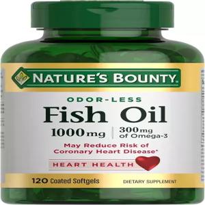 네이처의 바운티 피쉬 오일 심장 건강 식이 보충제 오메가-3 300mg 코팅 소프트젤 120개 지원
