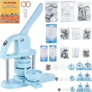 VEVOR 버튼 메이커 1/1.25/2.28인치(25/32/58mm) 3-in-1 핀 부품 300개 인체공학적 아치형 핸들 펀치