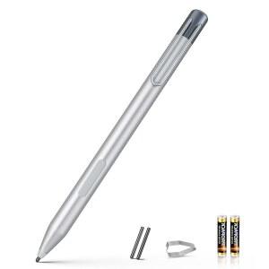 [미국배송] MICROSOFT SURFACE PRO용 스타일러스 펜 11 /10 /9 /X /8 /7+ /7 /6 /5 /4 /3 /서피스 3 GO 4 /2 /1 LAPTOP /STUDIO /BOOK 5 스페어팁 2개 및 AAAA 배터 포함 1024레벨 압력 실버