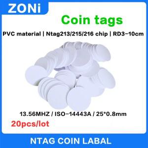 20피스 NXP NTAG 213/215/216 코인 태그 13.56MHz ISO14443A 표준 액세스 제어 및 결제에 이상적