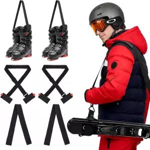 스카이티 4종 스키 캐리어 스트랩 부츠 캐리 슬링 키트 스노보드 폴 미끄럼 방지 어깨 스케이트 롤러 리드