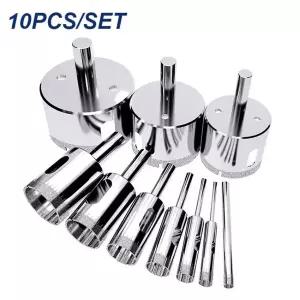 호환  다이아몬드 코팅 드릴 비트 홀쏘 세트 10PCS 3-50mm 유리 대리석 화강암 석재 타일 세라믹 고정밀 절