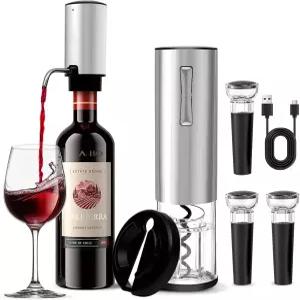 전기 와인 오프너 세트 - 포일 커터 에어레이터 및 진공 스토퍼가 장착된 병용 자동 충전식 코르크스크류