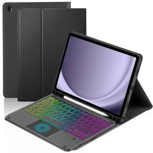 [미국배송] 삼성호환 삼성제품호환 A11 PLUS /A9 2025 /2023 11인치 7색 백라이트 타입C 충전 키보드 펜슬 홀더 커버 장착 태블릿 A11+ /A9+ (블랙)용 MEPADKEY 터치패드 케이스