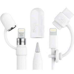 [미국배송] [4피스] 펜슬코지 콤보 팩 코지 - 오리지널 애플호환 펜슬 액세서리(캡 홀더 / 키퍼 테더) 호환 패드 프로 I펜슬 충전기 /닙 | 케이스 친화적인 디자인 (화이트콤보)