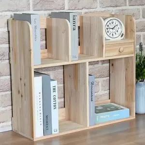 나무 책꽂이 다용도 탁상용 서랍형 원목 책꽂이 2단 수납 보관함 거실 선반