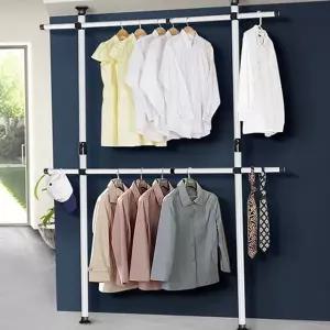 2단 행거 공간활용 조립식 옷걸이 고정식 행거 튼튼한 수납 원룸 보관함 정리대 간이 강철 의류