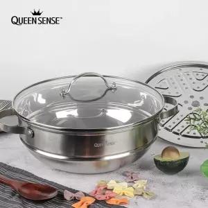 [굿라이프미]퀸센스 스텐 인덕션겸용 찜기 파티웍 34cm 냄비 만두 야채 조개 전골찜기