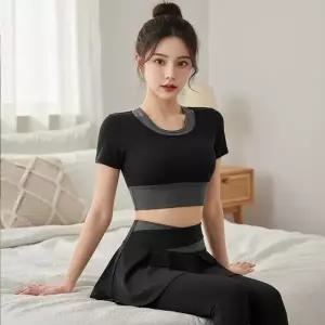 [다잇템] 여자 요가 봄여름 반소매 필라테스 치마레깅스