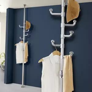 수납 행거 수직 조립식 코너 고정식 옷걸이 선반 천장 모자걸이 가방 정리 실버 금속 옷장
