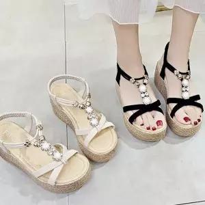 스트랩 017ZJB79 통굽 여름샌들 에스파듀 라탄 웨지힐 샌들힐