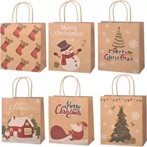 6가지 디자인의 Brothersbox 24Pcs 크리스마스 선물 가방 휴일용 손잡이가 달린 9 x7.5 x3.5 크래프트 종이