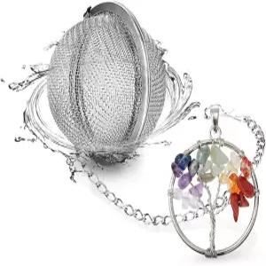 내추럴 힐링 크리스탈 쿼츠 트리 오브 라이프 티 인퓨저 루즈 티를 위한 스티퍼 차크라 젬스톤 펜던트 18/8