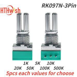 PPP 5PCS RK097N 3PIN 전위차계 산업용 스위치 RK097 씰링 오디오 500K 샤프트 15MM 5K B1K 10K 50K 100K 20K