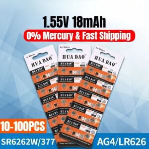 알카라인 시계 단추 배터리 장난감 계산기 자동차 키 셀 AG4 LR626 1.55V 377 SR626SW CX66W 10-100PCs