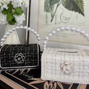 진주 손잡이 티슈케이스 패브릭 각티슈커버 사각 보관함 인테리어 소품