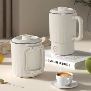 휴대용 여행용 주전자 접이식 손잡이가 있는 600ML 소형 전기 듀얼 모드가 등급 스테인리스 물 보일러 RV 캠핑 베이지