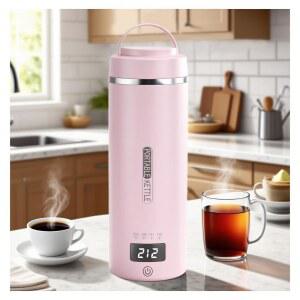 4가지 온도 이 가능한 여행용 주전자 미니 휴대용 전기 자동 차단 기능이 있는 304 스테인리스 스틸 주전자(핑크색)를 꽂습니다