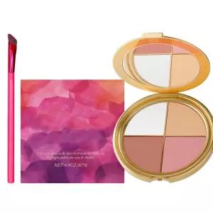 앤 치크 팔레트 - 4-in-1 형광펜 및 블러셔 여행 친화적인 컴팩트 메이크업 팔레트로 빛나고 오래 지속되는