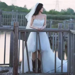 러스틱 레이스 웨딩드레스 야외촬영 가든웨딩 셀프 미니 숏 웨딩드레스