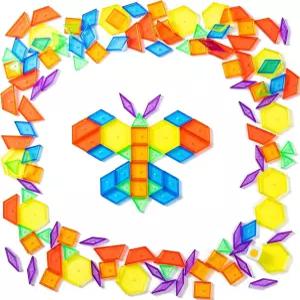 PreTrans 128개 반투명 패턴 블록 - 라이트 테이블 이상적인 조작 및 액세서리를 위한 기하학적 모양