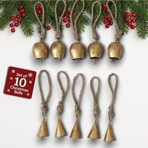 MIE CREATIONS 빈티지 소박한 소종 10개 금속 걸이용 세트, 수제 화환 5.1CM(2인치) 종, 골드 - 크리스마스 황마 장식품, 벨, 카우벨 트리 앤티크 공예용 장식용 징글 로프에