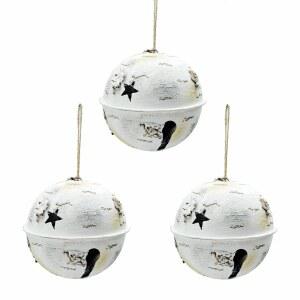 NATURE VIBE 9.9CM(3.9인치) 금속 크리스마스 벨 벨, 핸드 대형 있는 또는 썰매 장식품을 숲속 위한 세트, 장식품으로 소박한 페인팅 황마가 화이트 장식 징글 3개