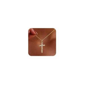 여성용 BRAYEG 14K 골드 크로스 목걸이, 필 스털링 실버 목걸이 CZ 다이아몬드 십자가 펜던트 부활절 크리스마스 어머니의 날 일상복을 위한 종교 보석 선물