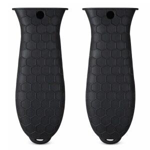 얇은 2개의 주철 프라이팬용 실리콘 손잡이, 손잡이 커버 미끄럼 방지 냄비 프라이팬, 카세트롤, 금속 팬, 그리들(블랙)용 내열 팬 슬리브