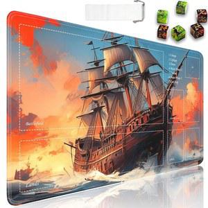 JVGFYNKL TCG 플레이매트, 24x14 인치, 미끄럼 주사위가 여행 해적선이 MTG 드로스트링 6 항해합니다 있는 고무, 바다를 방지 파우치와