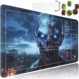 존이 있는 MTC/TCG 플레이매트용 JVGFYNKL, 논슬립 패턴 24x14, 게임 무서운 파우치가 카드 매트용, 6개의 러버 드로스트링 좀비 주사위, 여행 MTG