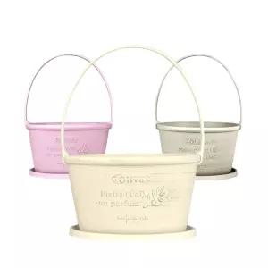 피클레온 꽃바구니 스타일 손잡이 화분 26x18x15cm 타원