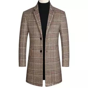 남자 터틀넥 트렌치코트 모직 정장 체크코트 빅사이즈