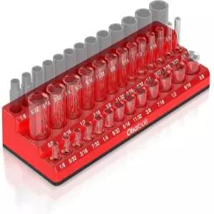 올사 툴스 마그네틱 소켓 정리함(1/4인치 드라이브 3열) - 툴 정리함 및 홀더 박스 SAE 레드 39개 보관함