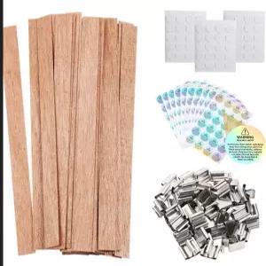 양초 제작용 제리 라이온 50개 나무 윅 - 스탠드 및 라벨이 있는 무연 크래킹 키트