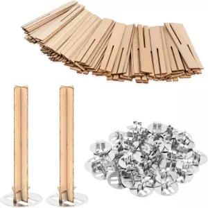 SWIGRANCE 40 세트 우드 캔들 윅스 십자형 2.4x0.4인치/60x10mm 철 스탠드가 있는 크로스 소이 제작을 위한