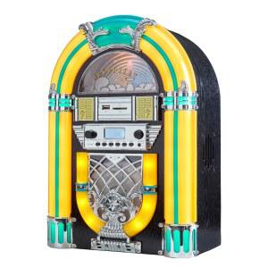 아크로켓 아테나 미니 주크박스 / 테이블탑 CD 플레이어 블루투스 스피커 라디오 USB 및 레트로 LED 조명 시스템이 탑재된 SD 카드 (노란색 녹색)