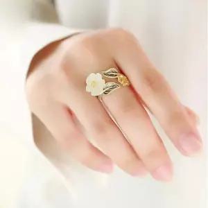 실버 원석 반지 오픈형 꽃 반지 화이트골드