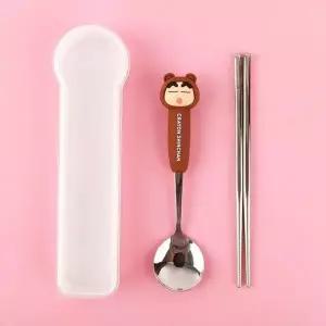 짱구 캐릭터 피규어 젓가락 숟가락 아기 식기세트 브라운
