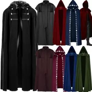 남성 망토 중세 할로윈 의상 트렌치 스타일 후드코트