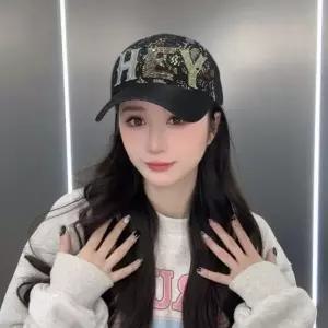 최고급 봄 여름 레이스 메쉬 볼캡 시스루 큐빅 헤이 모자 망사 자외선차단 여성 여자 캡 챙 썬캡