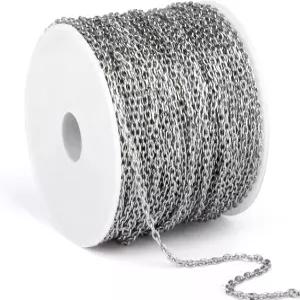 66피트 스테인리스 스틸 롤로 케이블 체인 벌크 1.5mm 304 다이아몬드 컷 타원형 롤 스풀 주얼리 제작용