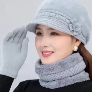 할머니 모자 니트 넥워머 털 겨울 방한 세트