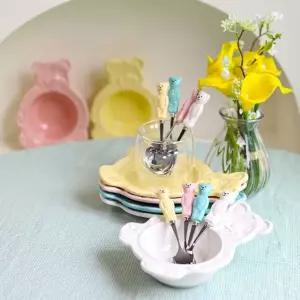 [퍼니메이커]빈티지 베어 스푼 포크 (4컬러) 홈카페용품 귀여운접시 귀여운그릇 디저트접시 카페접시