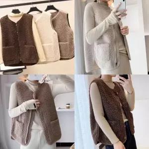 DUGNMARKT  *땡처리 겨울 뽀글이조끼 지퍼/단추 여성조끼 양털조끼 후리스 베스트 지퍼조끼 겨울조끼