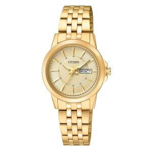 시티즌 쿼츠 여성 시계, 스테인리스 스틸, 클래식, 골드 톤(모델: EQ0603-59P)